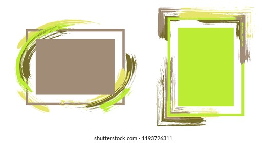 Glamour frames with paint brush strokes vector collection. Box borders with painted brushstrokes backgrounds. Educational graphics design empty frame templates for banners, flyers, posters, cards.