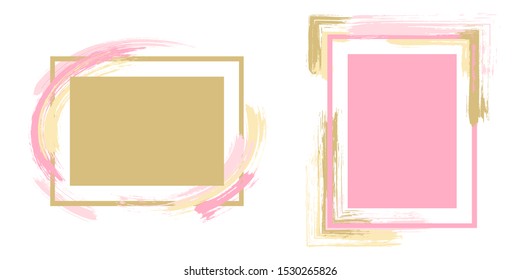 Glamour frames with paint brush strokes vector collection. Box borders with painted brushstrokes backgrounds. Advertising graphics design empty frame templates for banners, flyers, posters, cards.