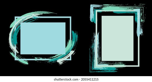 Glamour frames with paint brush strokes vector collection. Box borders with painted brushstrokes on black. Advertising graphics design flat frame templates for banners, flyers, posters, cards.