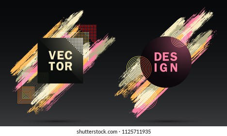 Glamour Frames with Pastel Paint Brush Strokes Vector Set. Party poster templates. Borders with painted brushstrokes backgrounds. Templates design for fashionable banners, party flyers, posters.
