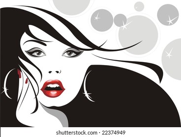 glamour girl with developing hairs.(vector illustration)