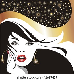 glamour girl with developing hairs.(vector illustration)