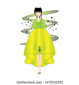 A glamour gown on beautiful woman. Beautiful dress for special event with fancy decor on mannequin. Vector fashion illustration for online shop.
