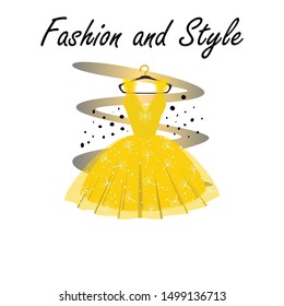 A glamour gown on hanger. Beautiful dress for special event with fancy decor on hanger. vector fashion illustration for online shop.