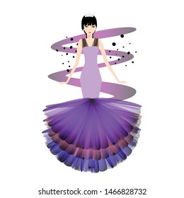 A glamour gown on woman. A dress for special event. Vector fashion illustration for online shop.