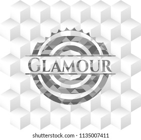 Glamour grey emblem. Retro with geometric cube white background