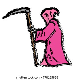 Glamour Grim Reaper. Death in a Pink hoodie. Vector illustration.