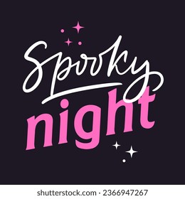 Glamour Halloween banner with trendy calligraphy slogan of Spooky night. Idea for party, greeting card to 31th October. Y2k girly poster in style of 90s, 00s pink aesthetic.