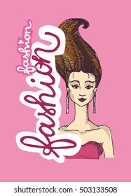 Glamour hand drawn vector illustration. Fashion girl.