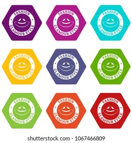 Glamour hat icons 9 set coloful isolated on white for web