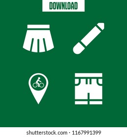 glamour icon. 4 glamour vector set. makeup, skirt, swimsuit and bicycle pin icons for web and design about glamour theme