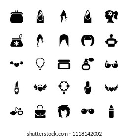 Glamour icon. collection of 25 glamour filled icons such as perfume, nail polish, woman hairstyle, lipstick, nail. editable glamour icons for web and mobile.