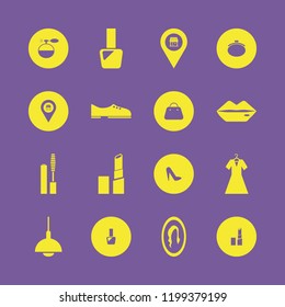 glamour icon. glamour vector icons set mascara brush, men shoes, women shoes and female mirror