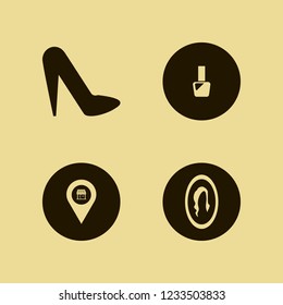 glamour icon. glamour vector icons set female mirror, women shoes, nail polish and store location