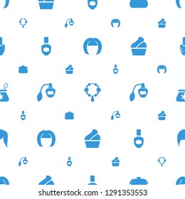 glamour icons pattern seamless white background. Included editable filled woman hairstyle, necklace, purse, nail polish, perfume, cream icons. glamour icons for web and mobile.