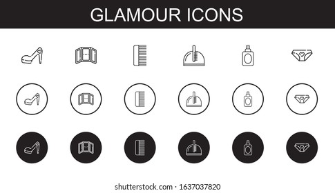 glamour icons set. Collection of glamour with high heels, mirror, comb, perfume, panties. Editable and scalable glamour icons.