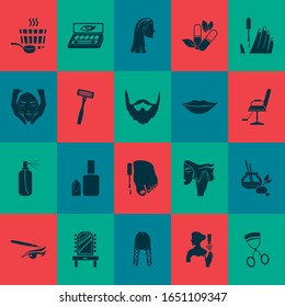 Glamour icons set with face massage, hair care, nail lacquer and other barbershop furniture elements. Isolated vector illustration glamour icons.