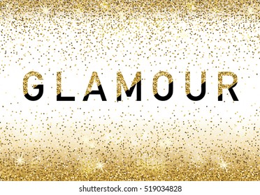 Glamour Invitation Card, Fashion Show, Vip. Gold Glitter Background. Vector Illustration