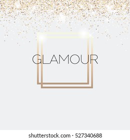 Glamour Invitation Card, Fashion Show, Vip. Gold Glitter Background. Vector Illustration
