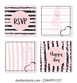 Glamour Invitation. Scrapbook Painting Set. Stripe Birthday Paint. Black Dream Particles. White Glittery Magazine. Glowing Cover. Pink Rain Textile. Golden Glamour Invitation