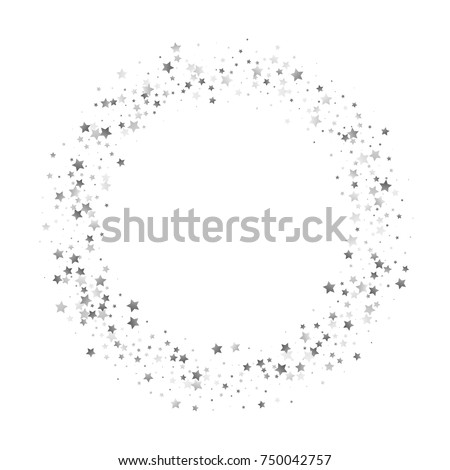 Glamour, Luxury Design Pattern with Sparkles, Glittering Stars Frame on White Sky Background. Glittering Stars Confetti Round Border. Wedding, Invitation, Greeting Card Background Template