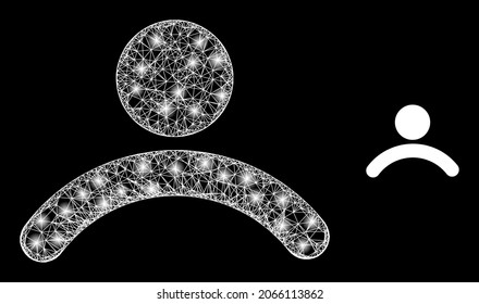 Glamour-Mesh-Vektorkunde mit glatter Wirkung. Weiße Maschen, glatte Flecken auf schwarzem Hintergrund mit Kundensymbol. Mesh- und Glanzelemente werden auf verschiedene Ebenen platziert.