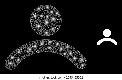 Glamour mesh vector customer with glow effect. White mesh, bright spots on a black background with customer icon. Mesh and glowing elements are placed on different layers.