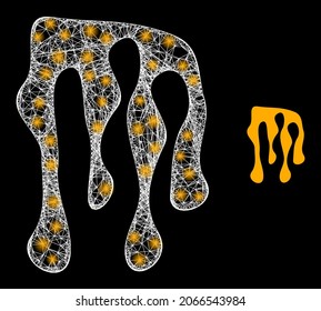 Glamour mesh vector melting honey with glare effect. White mesh, glare spots on a black background with melting honey icon. Mesh and lightspot elements are placed on different layers.