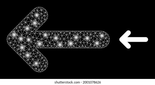 Movimiento vectorial de malla de glamour a la izquierda con efecto de resplandor. Malla blanca, puntos de brillo en un fondo negro con el icono de mover a la izquierda. Los elementos de malla y resplandor se colocan en diferentes capas.