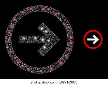 Glamour mesh vector next with glare effect. White mesh, glare spots on a black background with next icon. Mesh and glare elements are placed on different layers.