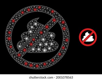 La malla vectorial del glamour detiene la mierda con efecto de brillo. Malla blanca, manchas brillantes en un fondo negro con un icono de paro de mierda. Los elementos de malla y resplandor se colocan en diferentes capas.