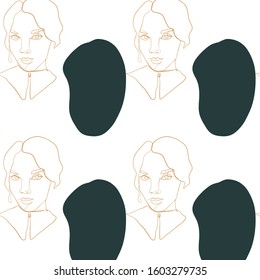 Glamour minimal pattern, one line woman portrait, graphic fashion art. Abstract contemporary composition with geometric colors elements. 