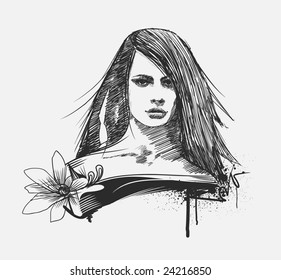 Glamour model portrait. Hand-drawn vector illustration.