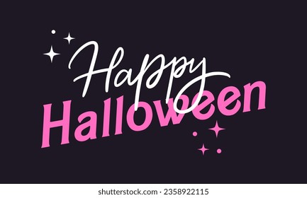 Glamour party poster with trendy calligraphy slogan of Happy Halloween. Idea for greeting card to 31th October. Y2k girly poster in style of 90s, 00s pink aesthetic. 
