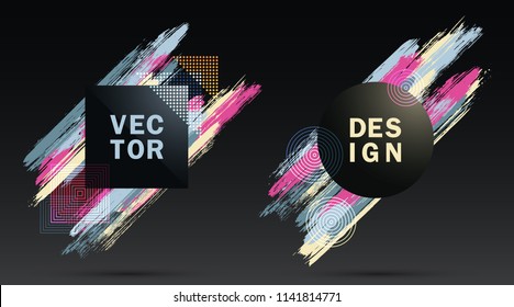 Glamour Pink Blue Frames with Paint Brush Strokes Vector Set. Party poster templates. Borders with painted brushstrokes backgrounds. Templates design for fashionable banners, party flyers, posters.