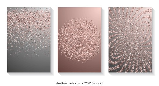 Glamour pink confetti dust scatter texture. Triangle square circle star particles background. Banner template. Uneven scruple granules grain confetti. Holiday decoration sequins splash