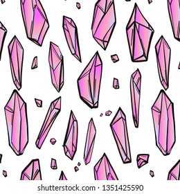 Glamour pink diamonds pattern. Crystals decoration texture in bright pink. Natural luxury shiny abstract print