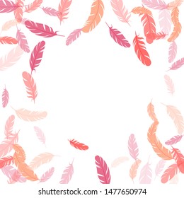 Glamour pink flamingo feathers vector background. Smooth plumelet tribal ornate graphics. Plumage glamour fashion shower decor. Falling feather elements soft vector design.