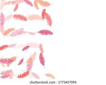 Glamour pink flamingo feathers vector background. Fluffy twirled feathers on white design. Lightweigt plumelet windy floating pattern. Plumage bohemian fashion shower decor.