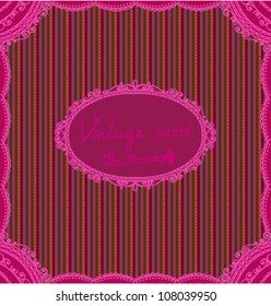 Glamour pink vintage ornamental greeting card with bone lace