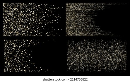 Glamour Premium New Year Christmas Celebration Vector Background. Sparkling Winter Border. Gold, Silver VIP Falling Stars Confetti. Rich Gold, Silver Glitter, Sparkles, Gradient Stars Confetti.