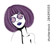Glamour purple girl with round glasses and purple hair