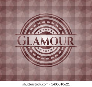 Glamour red badge with geometric pattern background. Seamless.