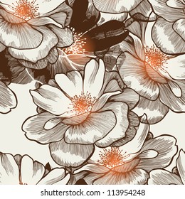 Glamour seamless wallpaper with blooming roses. Vector.