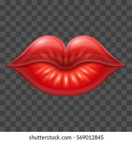 Glamour sexy red lips. Vector makeup and kiss symbol suitable for any color backgrounds. Cartoon glossy icon