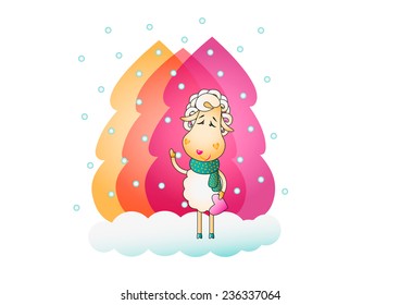Glamour sheep in winter forest