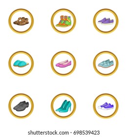 Glamour shoe sicons set. Cartoon illustration of 9 glamour shoe vector icons for web design