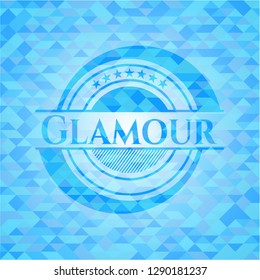 Glamour sky blue emblem with triangle mosaic background