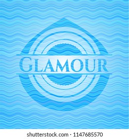 Glamour sky blue water wave style emblem.