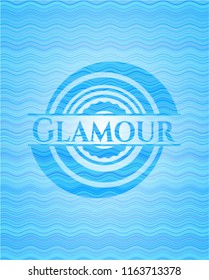 Glamour sky blue water wave badge.